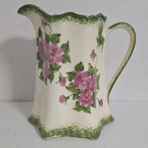 Vintage Hand Painted Large Cash Family Blue Ridge Pottery Floral Pitcher